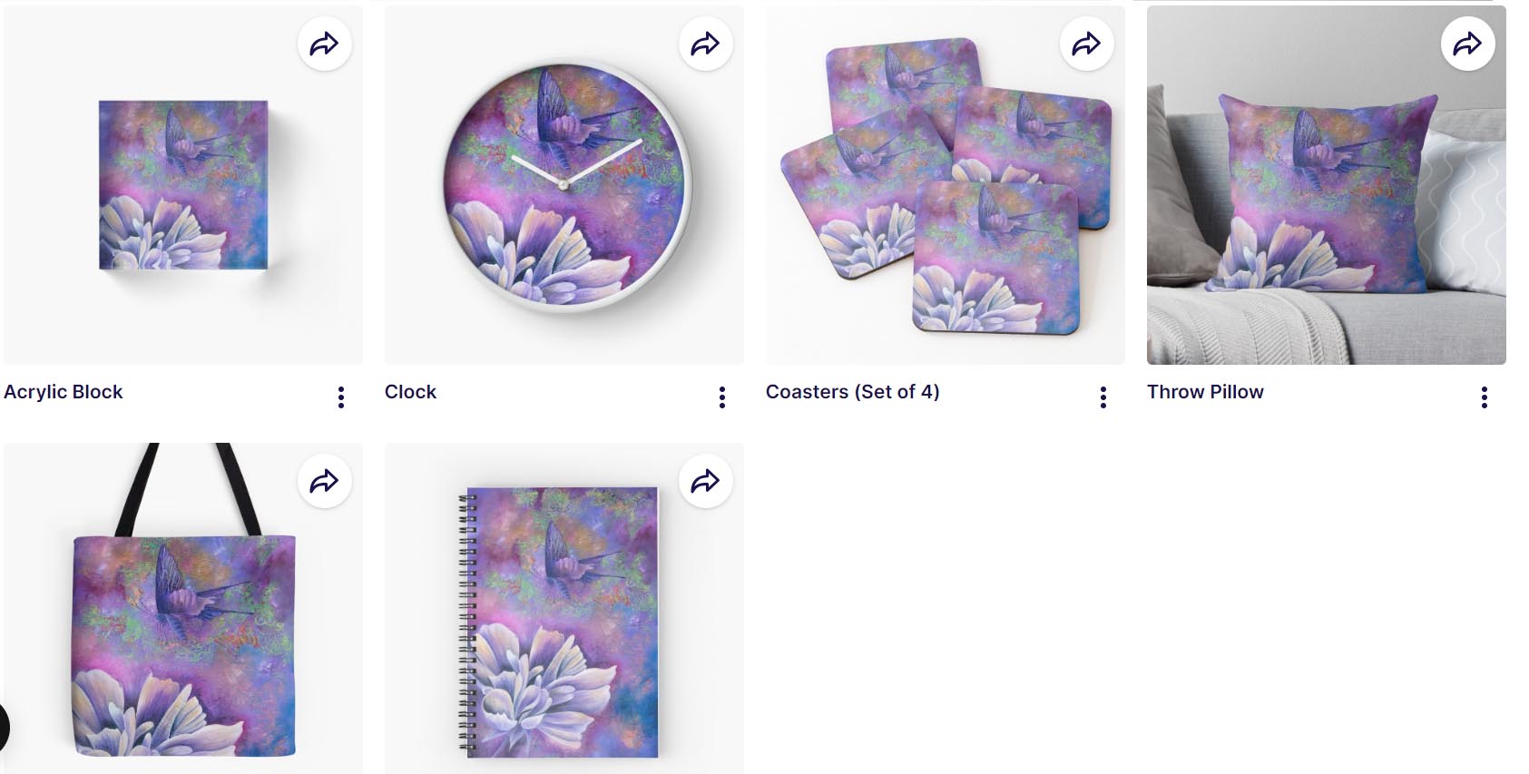 hidden around the flowers on notebooks, bags, clock